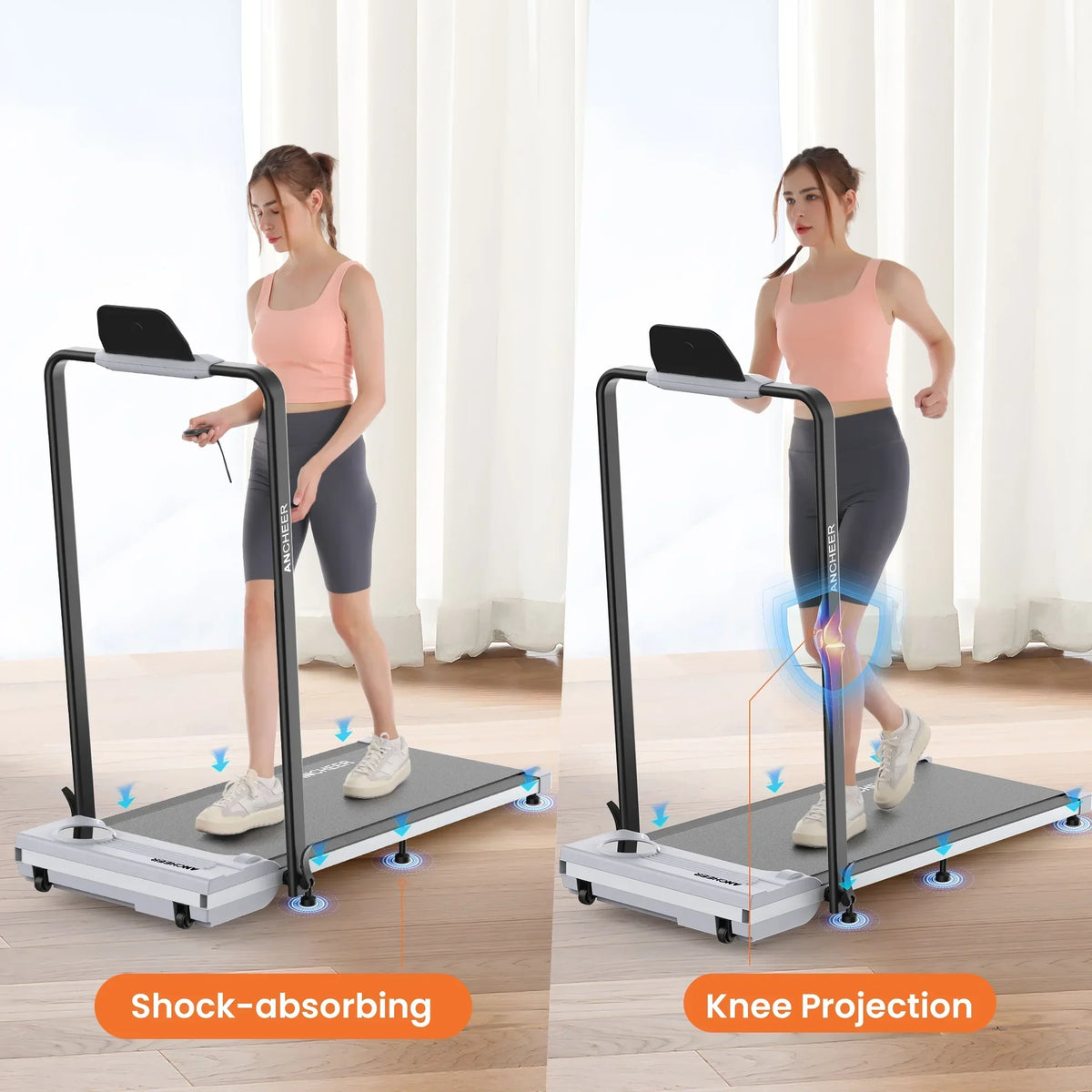 Nouveauté 2026 – Tapis de marche pliable et portable ANCHEER , capacité de 136 kg (300 lb), vitesse de 12 km/h (7,5 mi/h), à placer sous un bureau, avec télécommande et écran LED, 2 en 1, pour la maison, le bureau ou l'exercice (rose