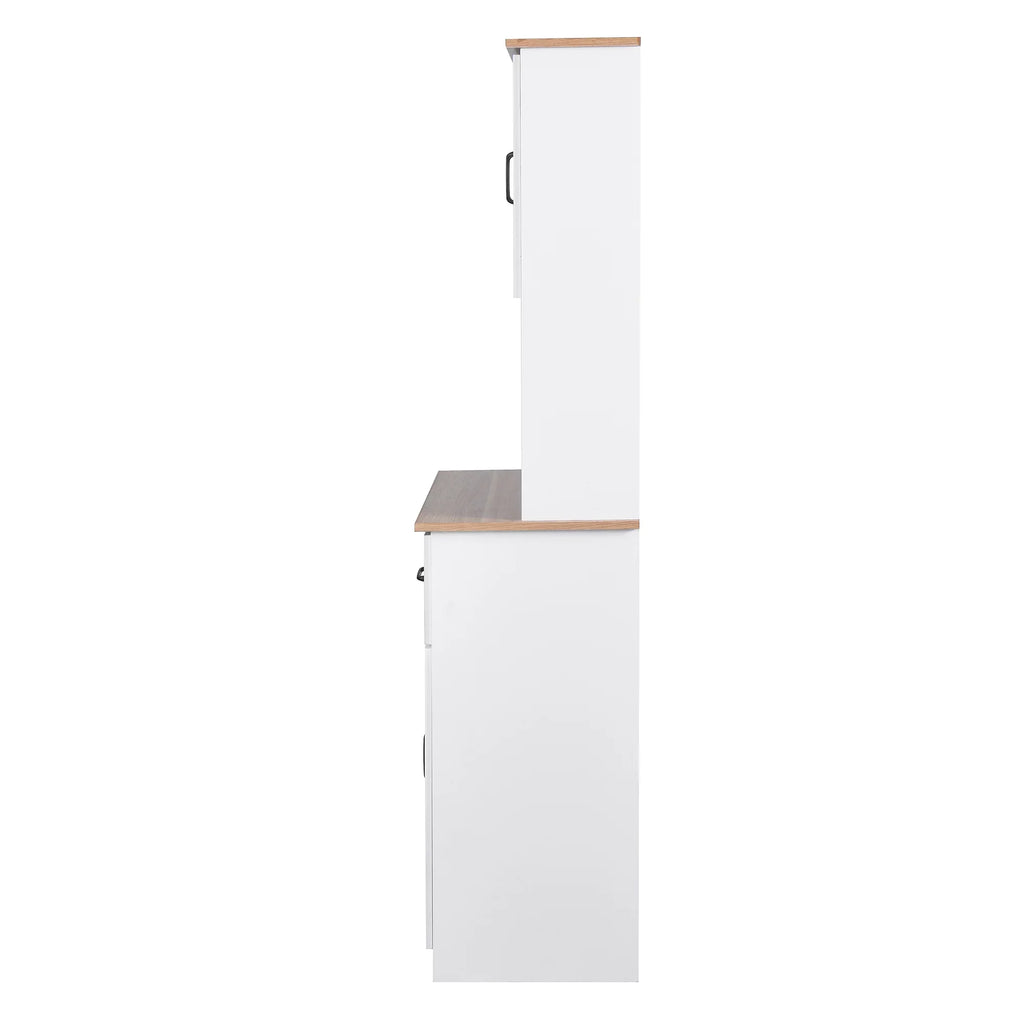 Nouveauté 2026 – ! Meuble de cuisine en bois blanc avec portes vitrées encadrées et tiroir, idéal pour ranger le garde-manger et le micro-ondes
