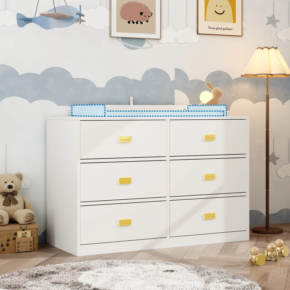 Nouveauté 2026 – Table à langer/commode pour chambre de bébé OXYLIFE , 114 cm (45 po), avec 4 tiroirs et une étagère, blanche