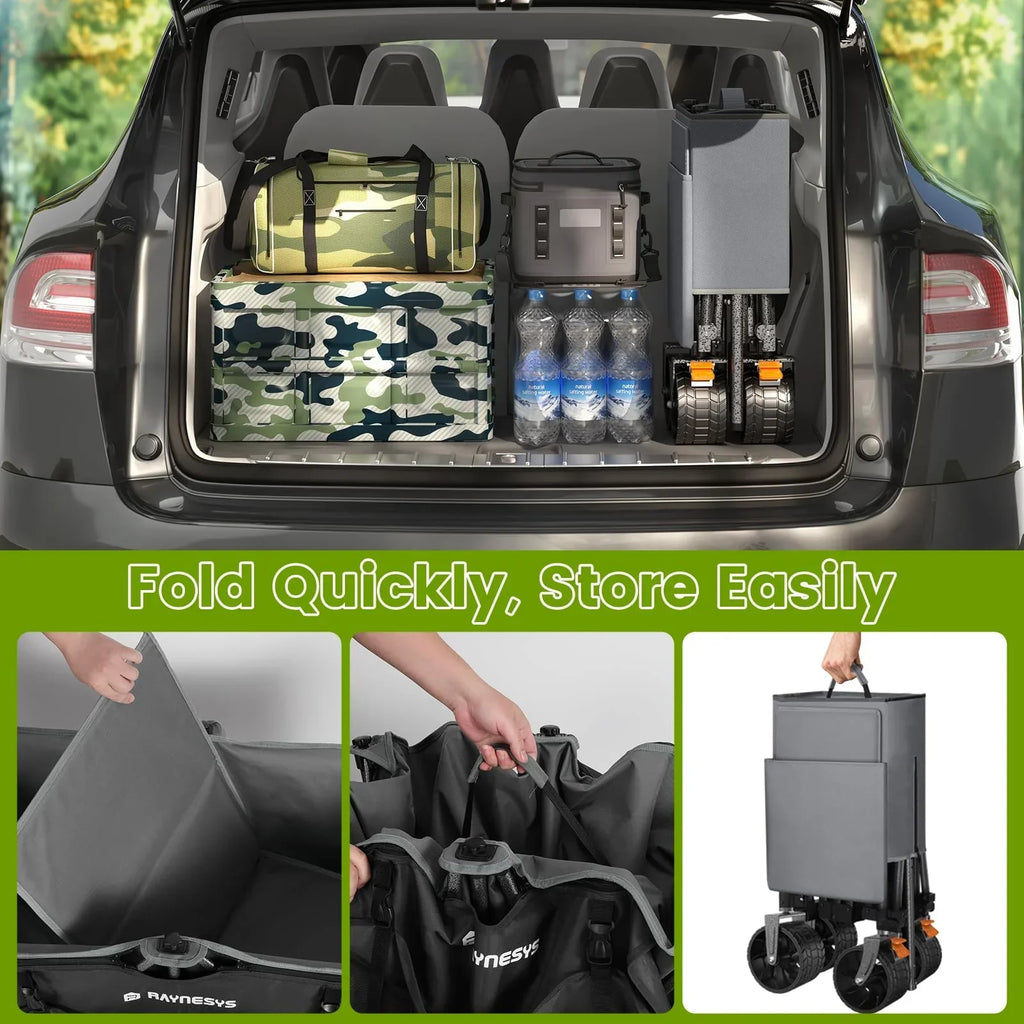 Nouveauté 2026 – Chariot pliable Raynesys 300L avec roues, , capacité de 200 kg, robuste, idéal pour la plage, les sports de sable, le camping et les courses, noir et gris