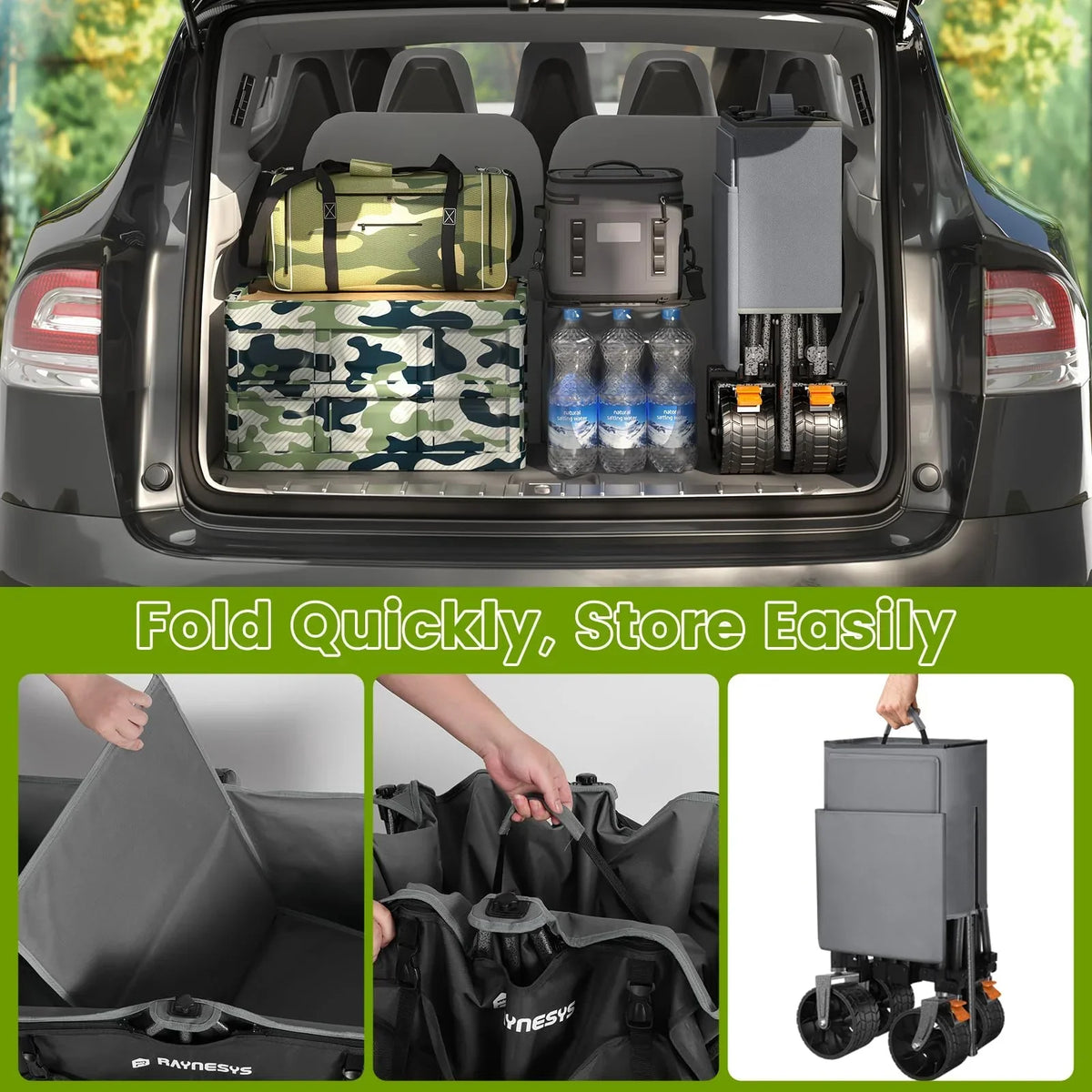Nouveauté 2026 – Chariot pliable Raynesys 300L avec roues, , capacité de 200 kg, robuste, idéal pour la plage, les sports de sable, le camping et les courses, noir et gris