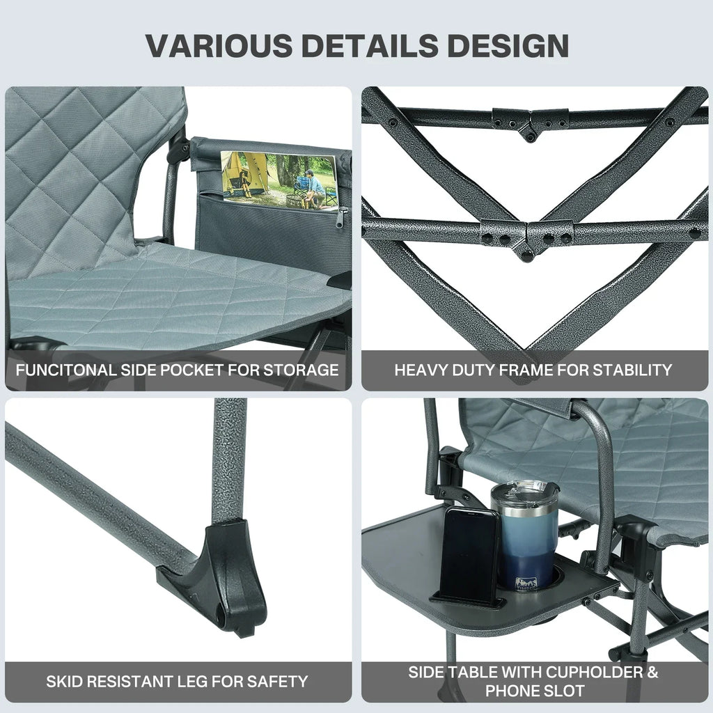 Nouveauté 2026 – Chaise de réalisateur portable TIMBER RIDGE , chaise de camping pliante robuste et compacte avec poche latérale et tablette latérale, supporte jusqu'à 181 kg, grise