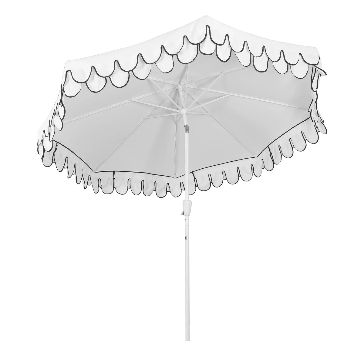 Nouveauté 2026 – Parasol de marché JONATHAN Y Tracy 2,74 m (9 pi), style classique milieu du siècle, franges festonnées, manivelle d'inclinaison automatique, aération et protection UV, rose corail/blanc, mât marron foncé