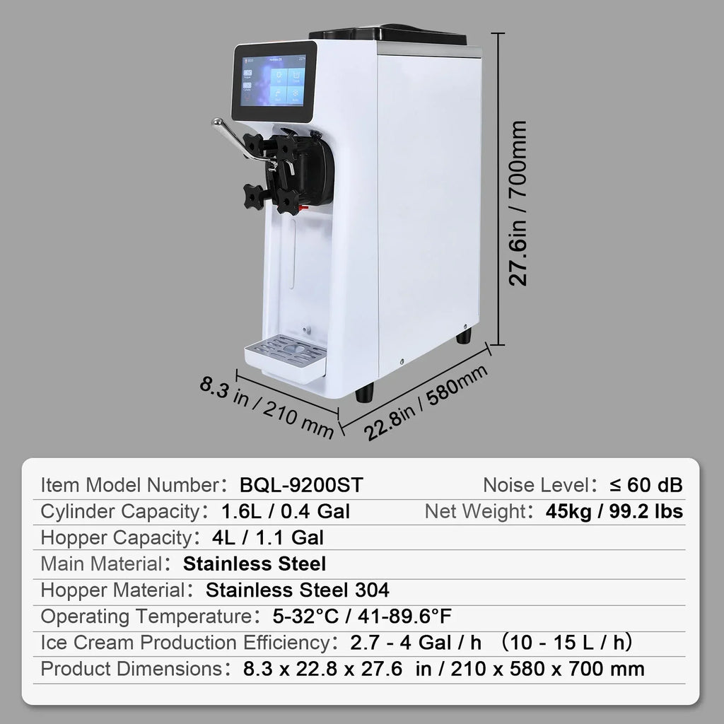 Nouveauté 2026 – Machine à glace commerciale KFFKFF , 2,7-4 gal/10-15 L/h, trémie de 4 L, une seule saveur, machine à glace molle de comptoir, nettoyage automatique, pré-refroidissement