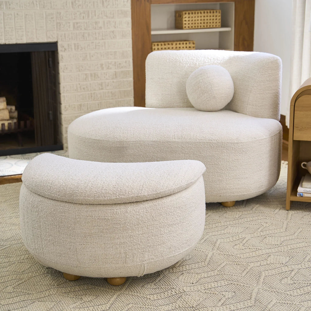 Nouveauté 2026 – Chaise longue et pouf de rangement Juliet en boucle moderne, couleur perle, collection Better Homes & Gardens