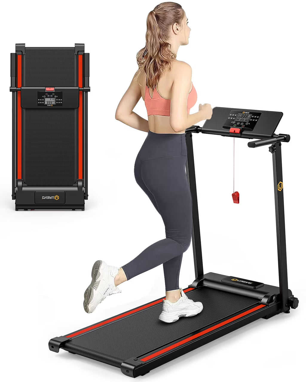 Nouveauté 2026 – Tapis de course pliable UREVO , mini-tapis de course portable de 2,25 CV pour la maison et le bureau, tapis de course compact avec 12 modes HIIT, écran LCD, capacité de 120 kg