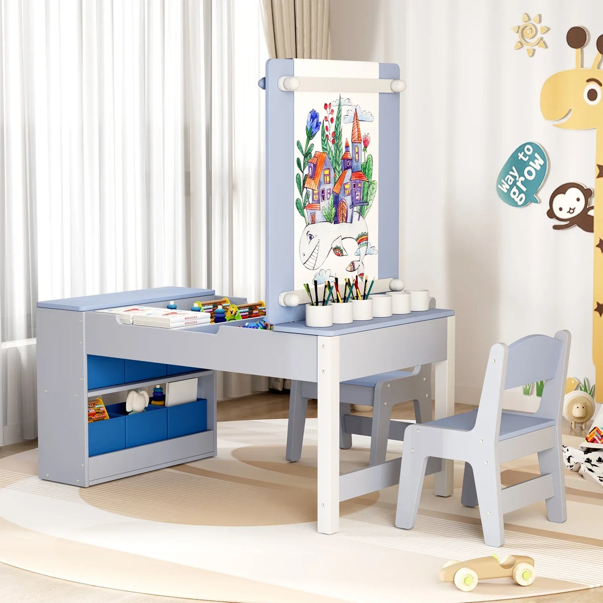 Nouveauté 2026 – Ensemble table et 2 chaises LAZY BUDDY pour enfants , chevalet 2 en 1 et table de bricolage pour tout-petits avec bacs de rangement, gobelets de peinture et rouleau de papier, idéal pour les enfants de 3 ans et plus