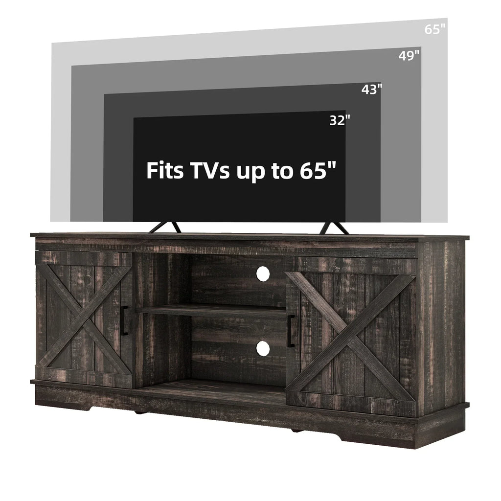 Nouveauté 2026 – Meuble TV Dextrus Farmhouse pour téléviseur 65 pouces, centre multimédia pour salon, meuble console TV, gris délavé