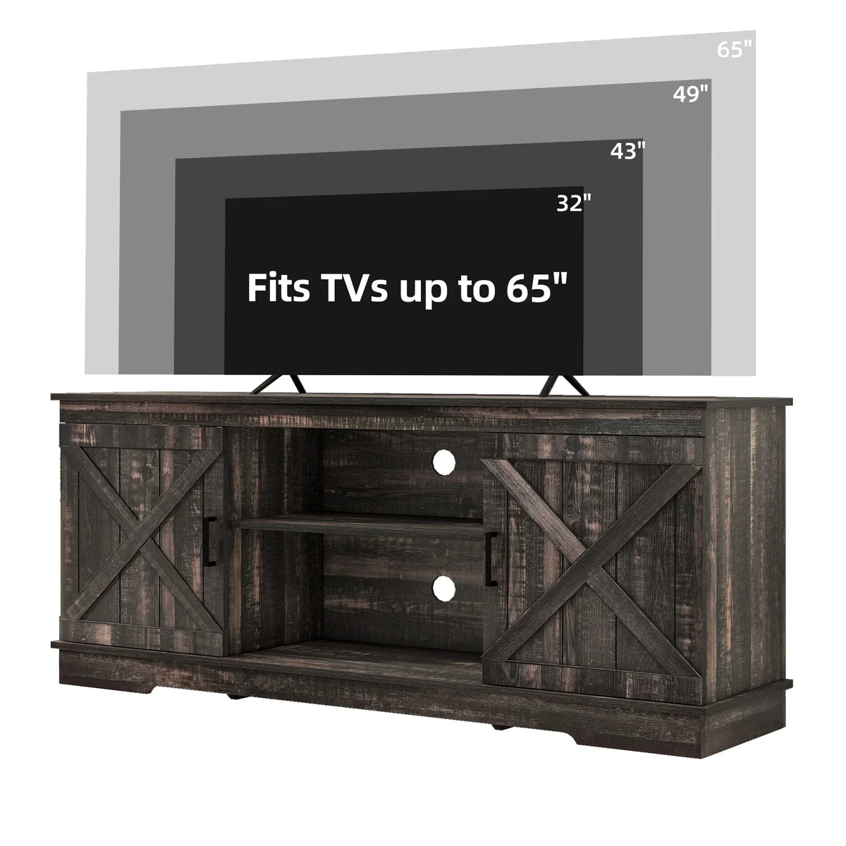 Nouveauté 2026 – Meuble TV Dextrus Farmhouse pour téléviseur 65 pouces, centre multimédia pour salon, meuble console TV, gris délavé