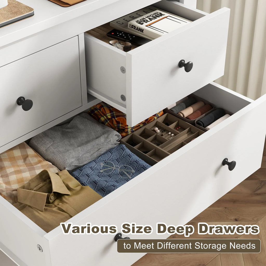 Nouveauté 2026 – Commode blanche EnHomee pour chambre à coucher, 10 tiroirs, commode moderne en bois, commode large pour adultes