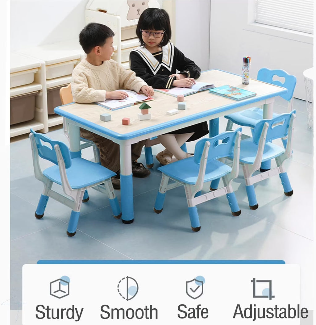 Nouveauté 2026 – Ensemble table et chaises pour enfants TROPOW , table réglable en hauteur pour tout-petits et 6 chaises, table multi-activités avec plateau à motifs graffiti et pieds antidérapants pour les enfants de 2 à 10 ans, idéale pour les gard