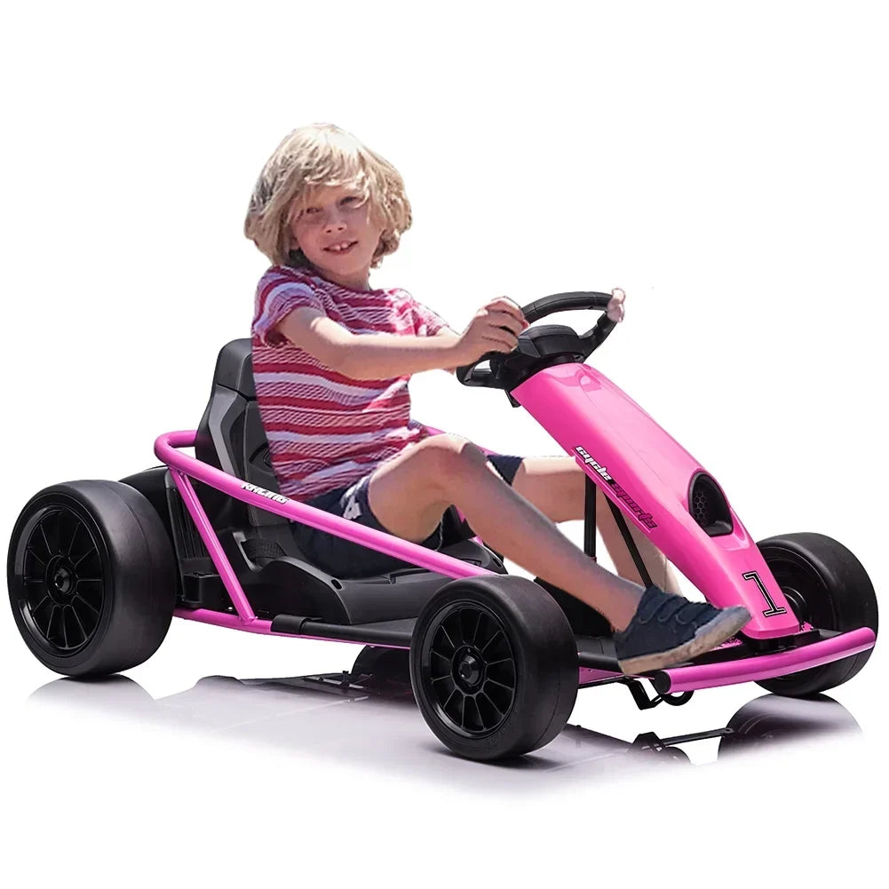 Nouveauté 2026 – Karting Simzone pour enfants, batterie 24 V, 2 moteurs 300 W, à pédales, vitesse maximale de 13 km/h, fonction drift, démarrage progressif, musique, pneus élastiques et résistants, bleu