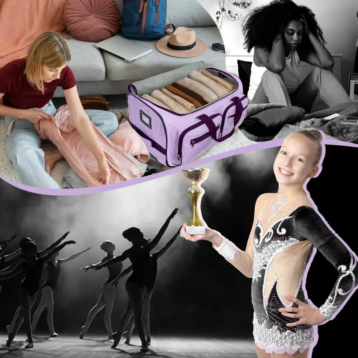 Nouveauté 2026 – Sac de danse Fegat avec portant - Sac de danse pliable à roulettes de 71 cm (28 pouces) pour compétitions, danse, spectacles, streamers et athlètes. Valise légère à roulettes