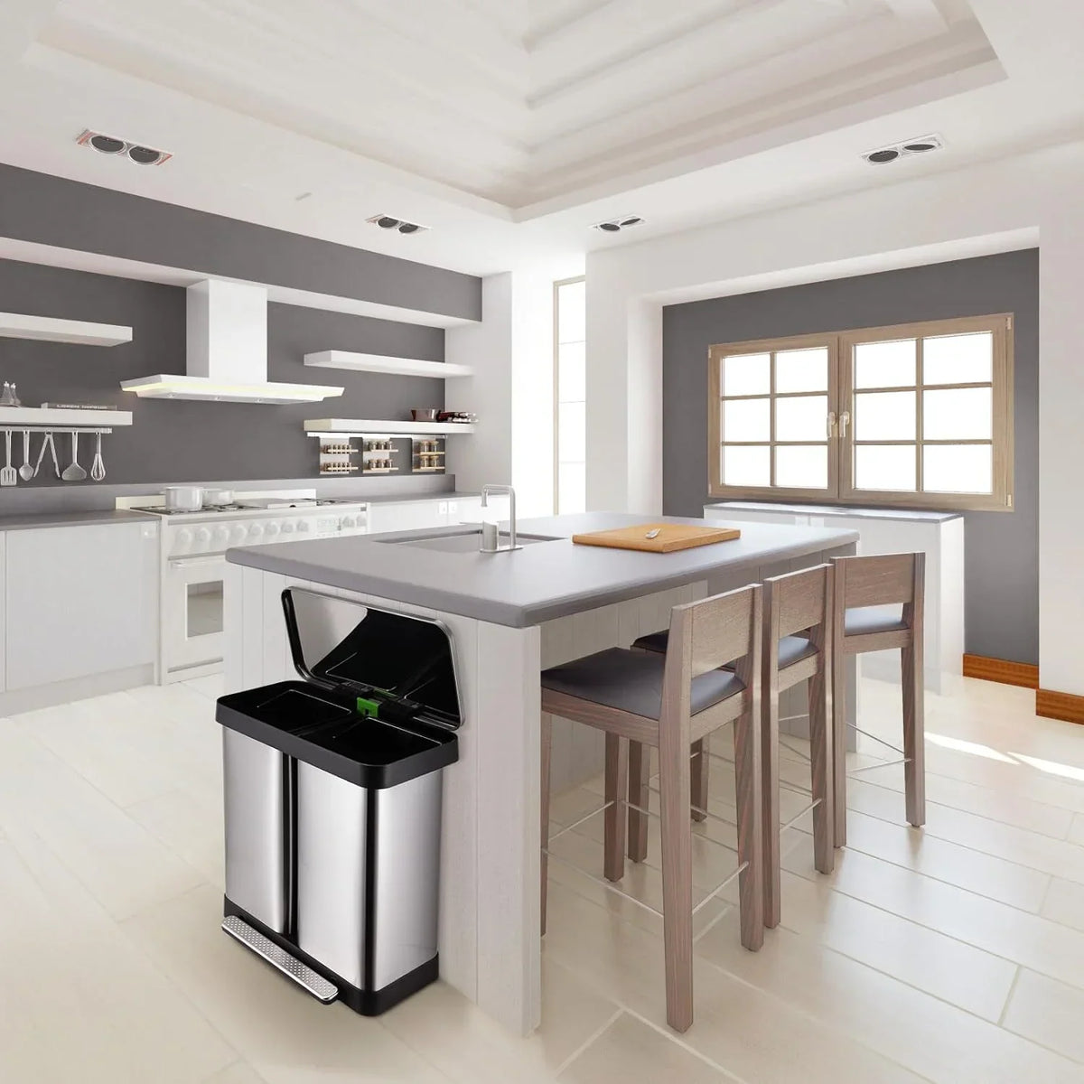 Nouveauté 2026 – Poubelle double Arlopu de 60 litres (16 gallons), en acier inoxydable, avec couvercle à fermeture amortie, pour la maison ou le bureau