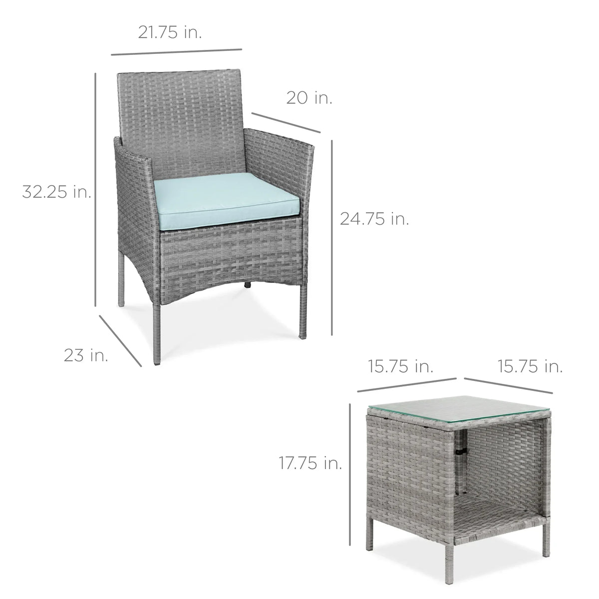 Nouveauté 2026 – Ensemble bistro de jardin 3 pièces en résine tressée Best Choice Products , avec 2 chaises et une table - Gris/Bleu marine