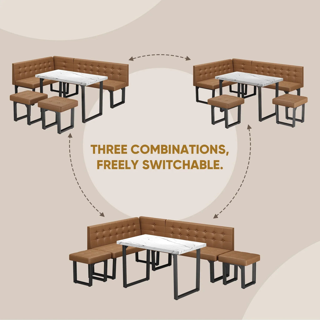 Nouveauté 2026 – Ensemble de salle à manger d'angle 5 pièces Brafab avec table et banc, style moderne, avec banquette rembourrée grise