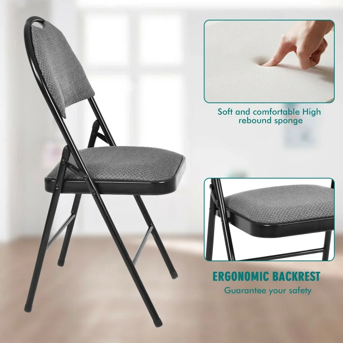 Nouveauté 2026 – Ensemble de 6 chaises pliantes Costway , assise rembourrée et revêtement en tissu, structure en métal, beige, pour la maison ou le bureau