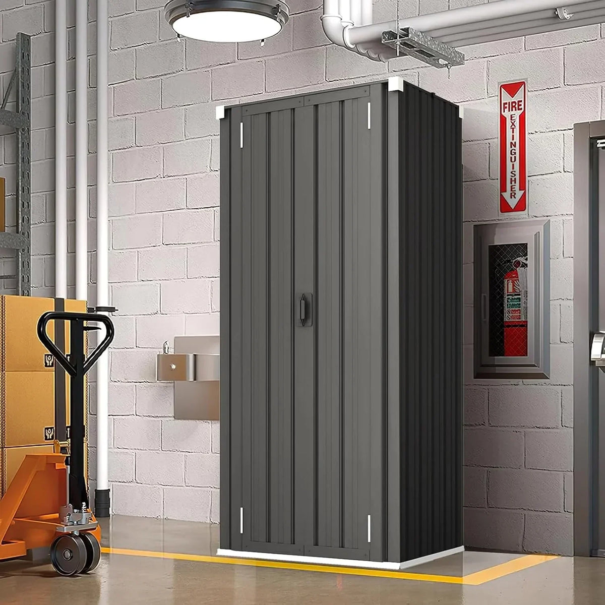 Nouveauté 2026 – Armoire de rangement extérieure AECOJOY pour jardin et terrasse, un meuble de rangement en métal avec portes et étagères, de couleur grise