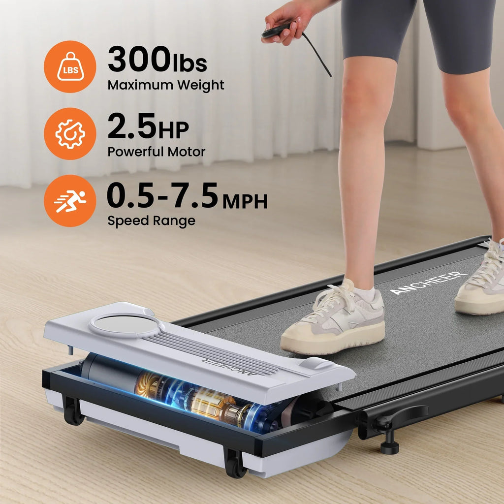 Nouveauté 2026 – Tapis de marche pliable et portable ANCHEER , capacité de 136 kg (300 lb), vitesse de 12 km/h (7,5 mi/h), à placer sous un bureau, avec télécommande et écran LED, 2 en 1, pour la maison, le bureau ou l'exercice (rose