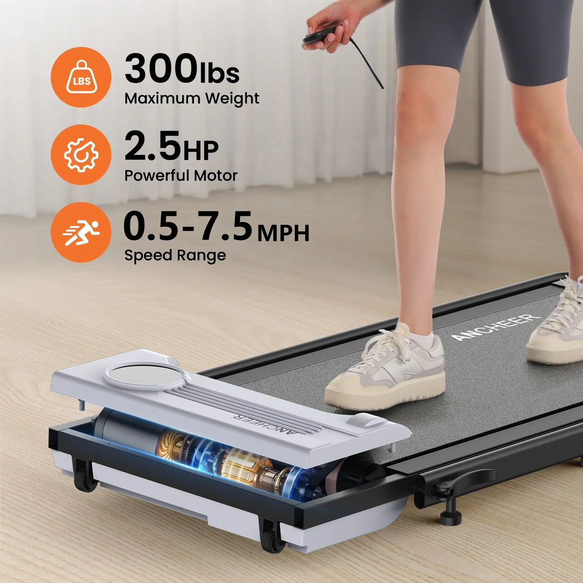 Nouveauté 2026 – Tapis de marche pliable et portable ANCHEER , capacité de 136 kg (300 lb), vitesse de 12 km/h (7,5 mi/h), à placer sous un bureau, avec télécommande et écran LED, 2 en 1, pour la maison, le bureau ou l'exercice (rose