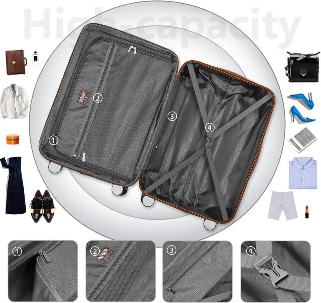 Nouveauté 2026 – Ensemble de 6 valises rigides comprenant des valises extensibles à roulettes pivotantes avec serrure TSA, 25 % de capacité supplémentaire, un sac de voyage et une trousse de toilette, valises en ABS crème