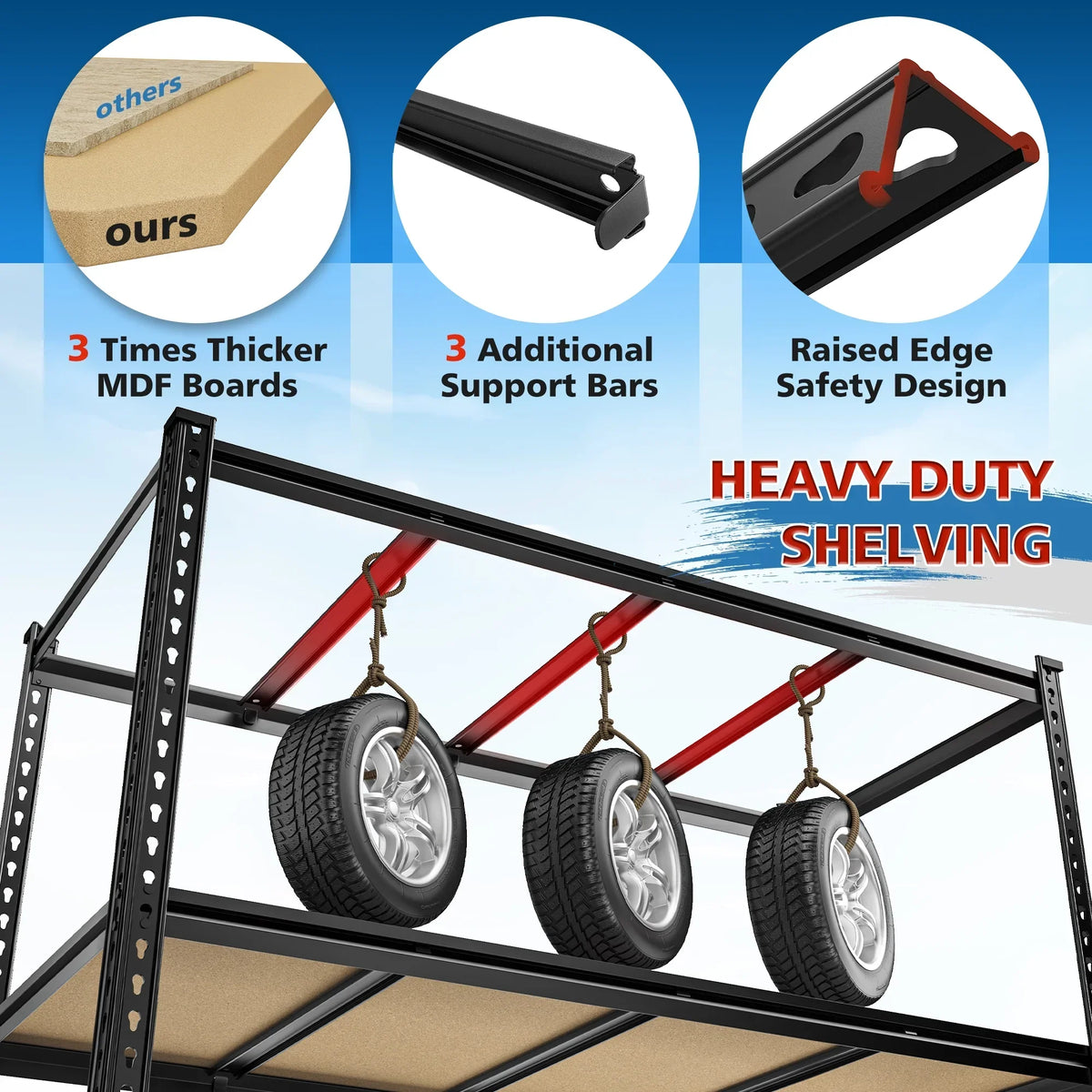 Nouveauté 2026 – Étagère de garage REIBII , 152 cm (L) x 61 cm (P) x 183 cm (H), robuste, supportant jusqu'à 1360 kg (3000 lb), réglable, 5 niveaux, en métal