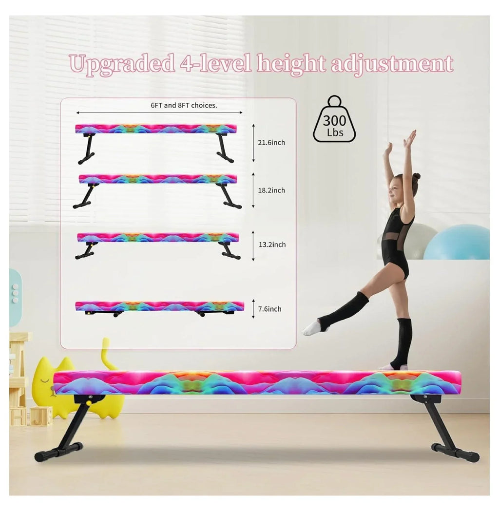 Nouveauté 2026 – Poutre d'équilibre de gymnastique réglable et pliable de 2,4 m (8 pi), équipement de gym à domicile, montage et rangement faciles, aucun outil requis, pour l'entraînement des enfants et des filles