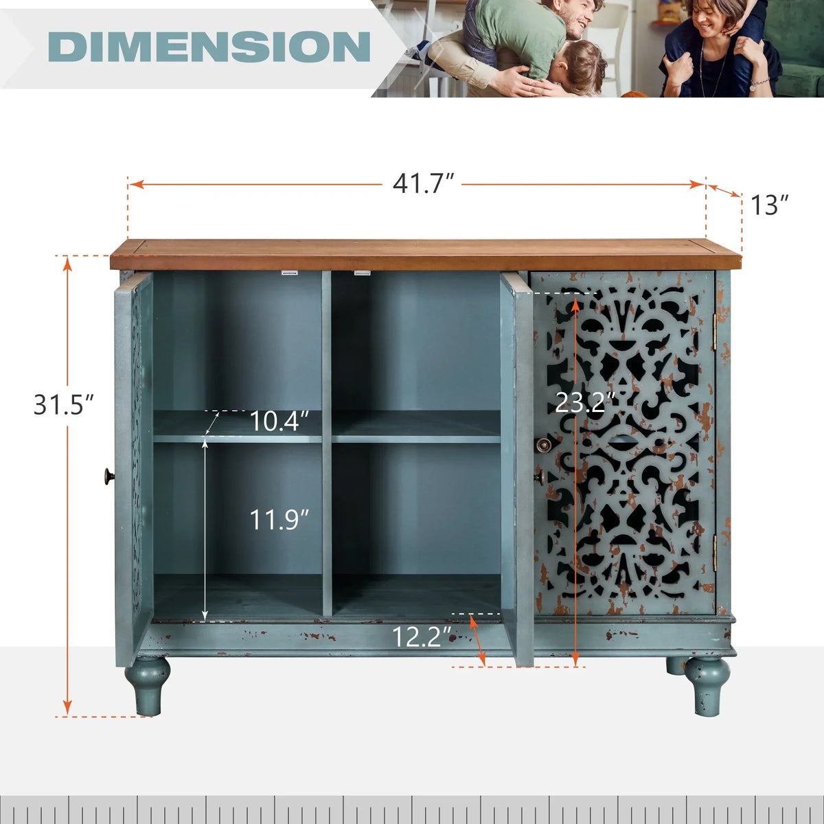 Nouveauté 2026 – Crédences et buffets sculptés creux Sophia & William , bois bleu, 2 étagères