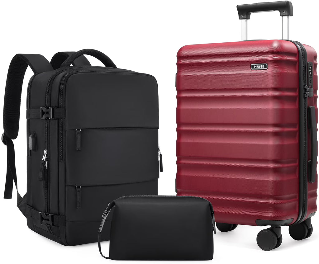 Nouveauté 2026 – Ensemble de bagages MIUSSE , 3 pièces : valise cabine 20 pouces à roulettes, coque rigide 100 % PC avec serrure TSA, conforme aux normes des compagnies aériennes, avec sac à dos de voyage pour hommes et femmes