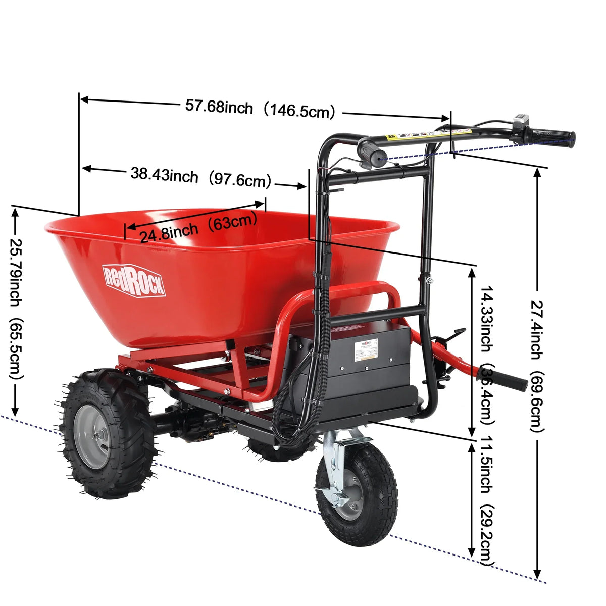 Nouveauté 2026 – Brouette utilitaire électrique RedRock , 48 V, 28 Ah, 500 W, capacité de 230 kg (500 lb), transport de matériaux et de débris, capacité de remorquage de 454 kg (1 000 lb