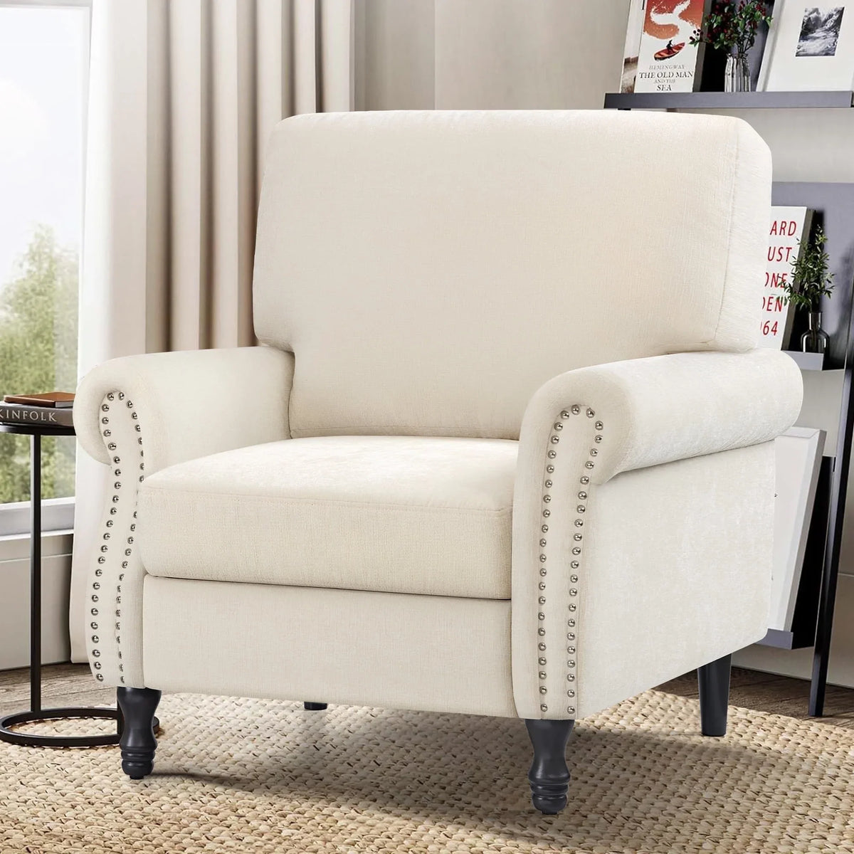 Nouveauté 2026 – Fauteuil d'appoint moderne COOLHUT , canapé une place confortable revêtu de tissu lin avec structure en bois massif, gris
