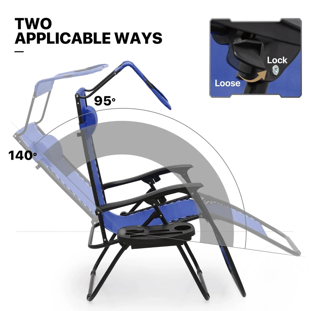 Nouveauté 2026 – Ensemble de 2 chaises MoNiBloom Zero Gravity , fauteuils de plage/terrasse pliables avec auvent et appui-tête, noirs