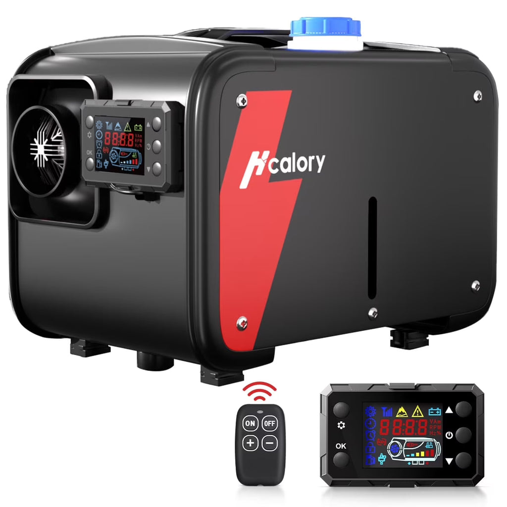Nouveauté 2026 – Chauffage d'appoint diesel Hcalory 8 kW tout-en-un réglable, thermostat 12 V avec écran LCD, compatible avec les voitures, camping-cars, camions, bateaux et véhicules de loisirs. Fonctionne sur 110 V CA et 12/24 V CC