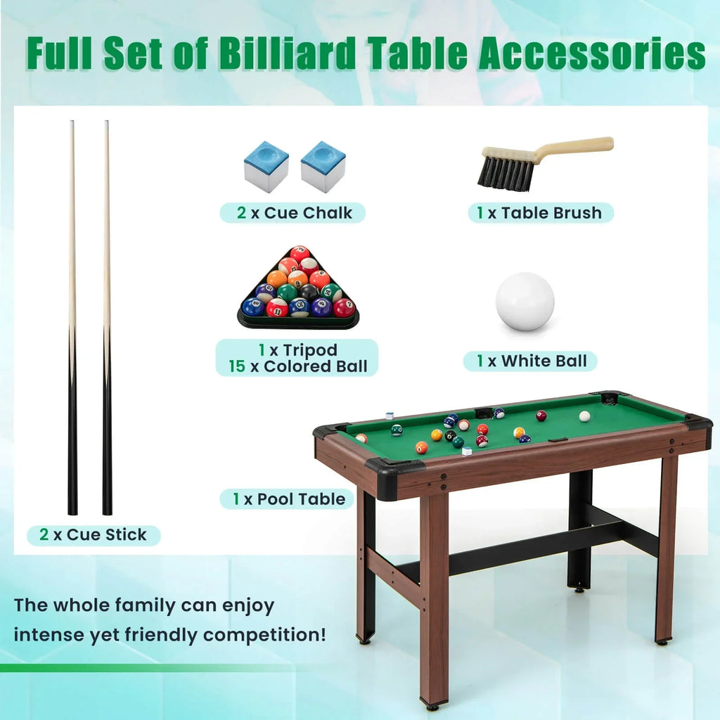 Nouveauté 2026 – Table de billard Costway 48" (122 cm) pour enfants et adultes avec jeu complet de boules, 2 queues de billard et 2 craies vertes