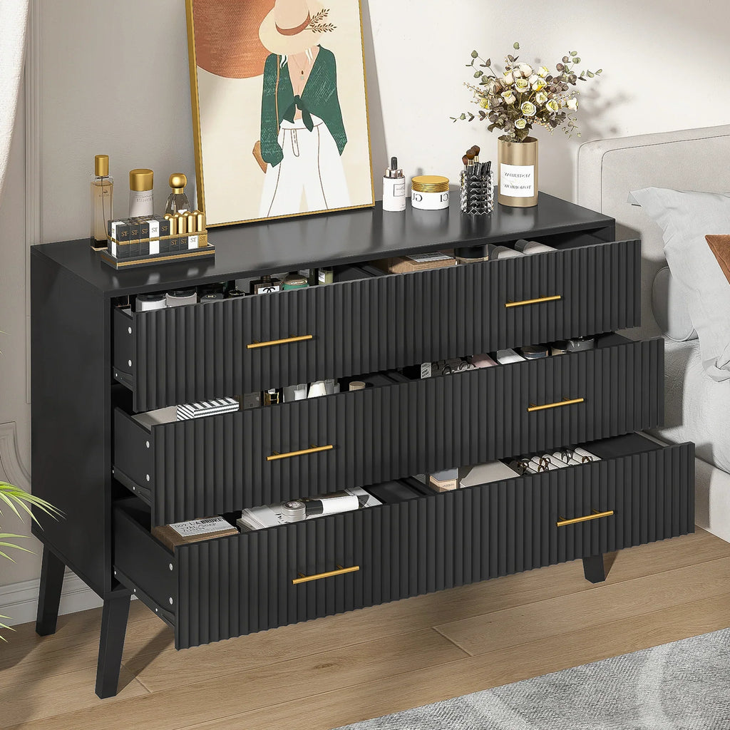 Nouveauté 2026 – Commode à 6 tiroirs Fluted , commode moderne large, commode double à 6 tiroirs