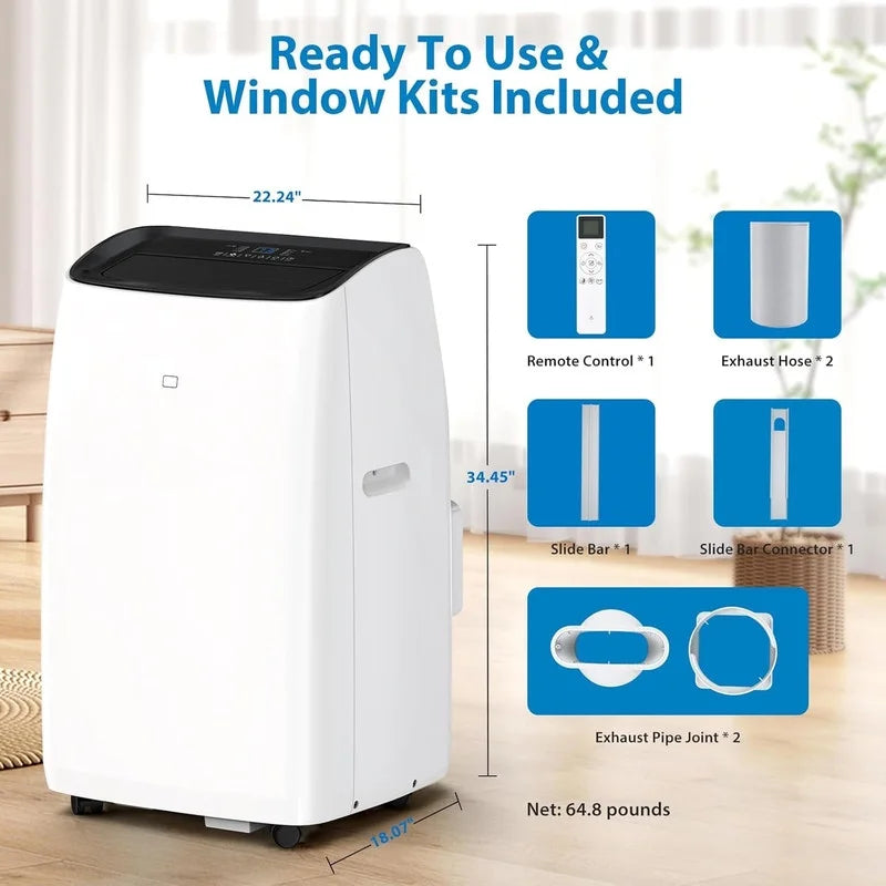 Nouveauté 2026 – Climatiseur portable , 14 000 BTU, idéal pour les pièces jusqu'à 70 m², avec chauffage, mode nuit, déshumidificateur, ventilateur, télécommande, minuterie 24 h, installation facile pour les chambres, finition noire