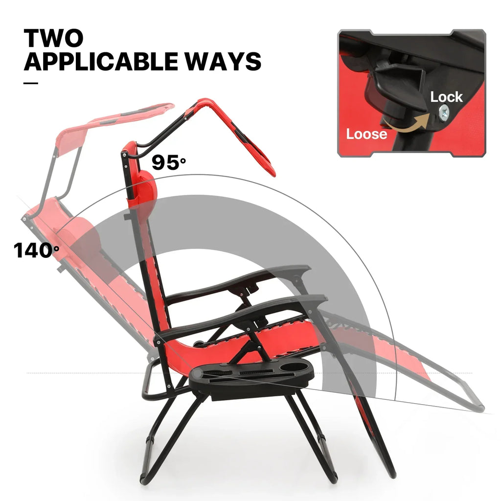 Nouveauté 2026 – Ensemble de 2 chaises MoNiBloom Zero Gravity , fauteuils de plage/terrasse pliables avec auvent et appui-tête, noirs