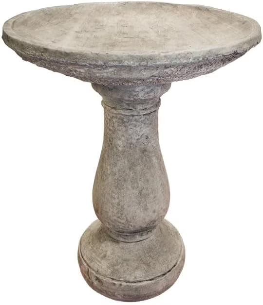 Nouveauté 2026 – Bain d'oiseaux ovale en pierre Solid Rock Stoneworks, 2 pièces, - Hauteur : 61 cm (24 po) - Pré-vieilli