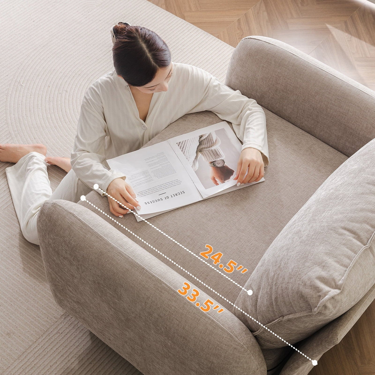 Nouveauté 2026 – Fauteuil d'appoint surdimensionné Rexulqo avec rangement intégré, confortable pour le salon, livré avec 2 coussins décoratifs, fauteuil rembourré style milieu du siècle, assise profonde de 62 cm, fauteuil de lecture pour chambre ou b