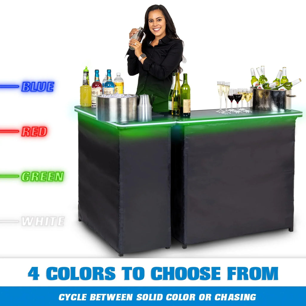 Nouveauté 2026 – Ensemble table de bar double portable GoBar avec lumières LED multicolores - Station de bar mobile pour événements - Étui de transport inclus