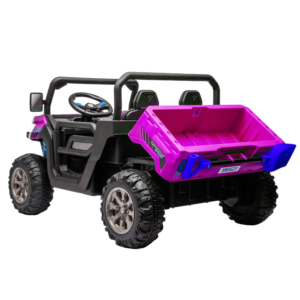 Nouveauté 2026 – Camion électrique Xuanlur 24V 2 places pour enfants , avec moteur 2x200W, benne basculante/pelle, pneus résistants, lumières LED, musique et télécommande, noir