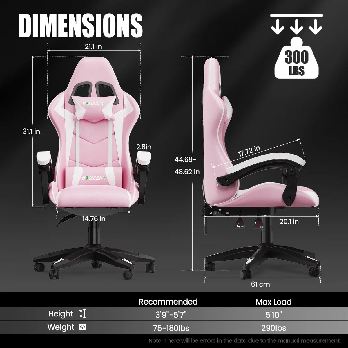 Nouveauté 2026 – Chaise de jeu Bigzzia , chaise de bureau ergonomique avec appui-tête et soutien lombaire réglables en hauteur, pour adultes et adolescents, noir et blanc