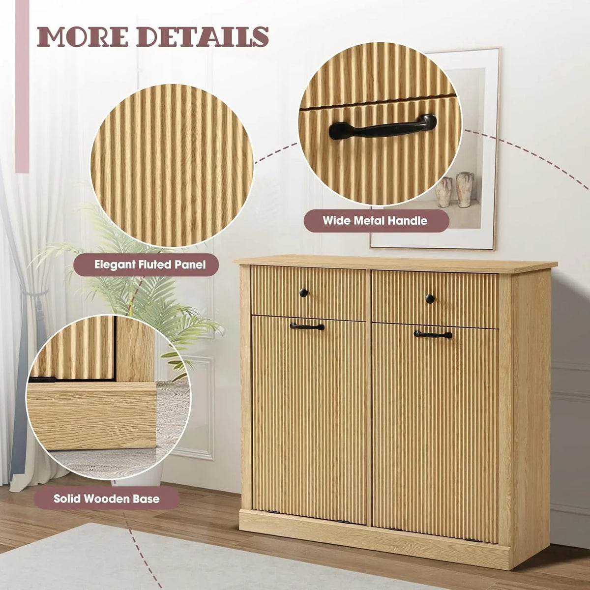 Nouveauté 2026 – Armoire à linge double basculante Haverchair , meuble poubelle moderne cannelé avec tiroir, meuble poubelle dissimulé en bois pour cuisine et salle de bain