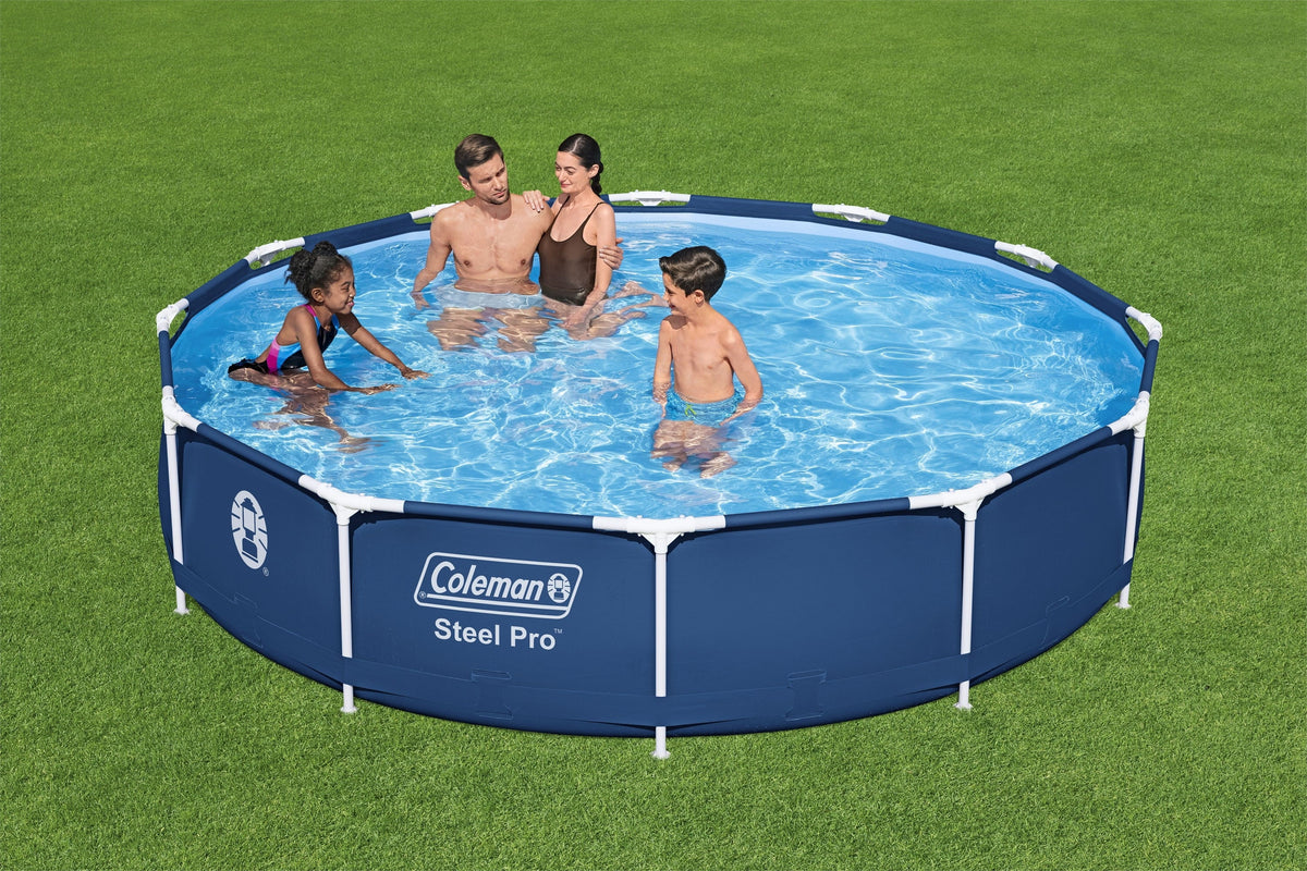 Nouveauté 2026 – Piscine hors sol ronde à structure métallique Coleman Steel Pro 12 pi x 33 po