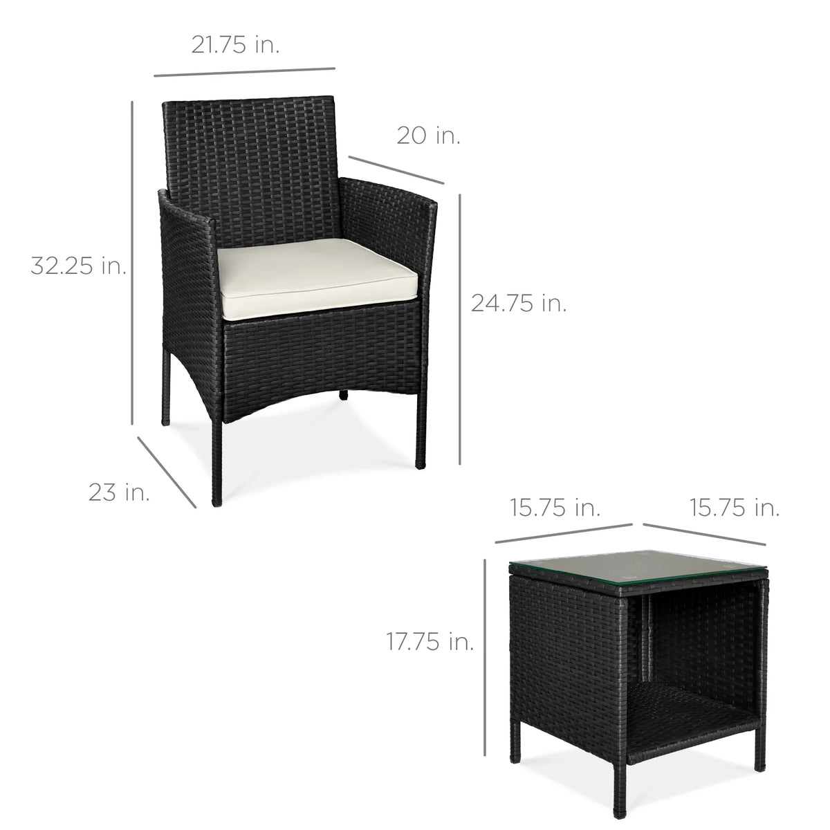 Nouveauté 2026 – Ensemble bistro de jardin 3 pièces en résine tressée Best Choice Products , avec 2 chaises et une table - Gris/Bleu marine