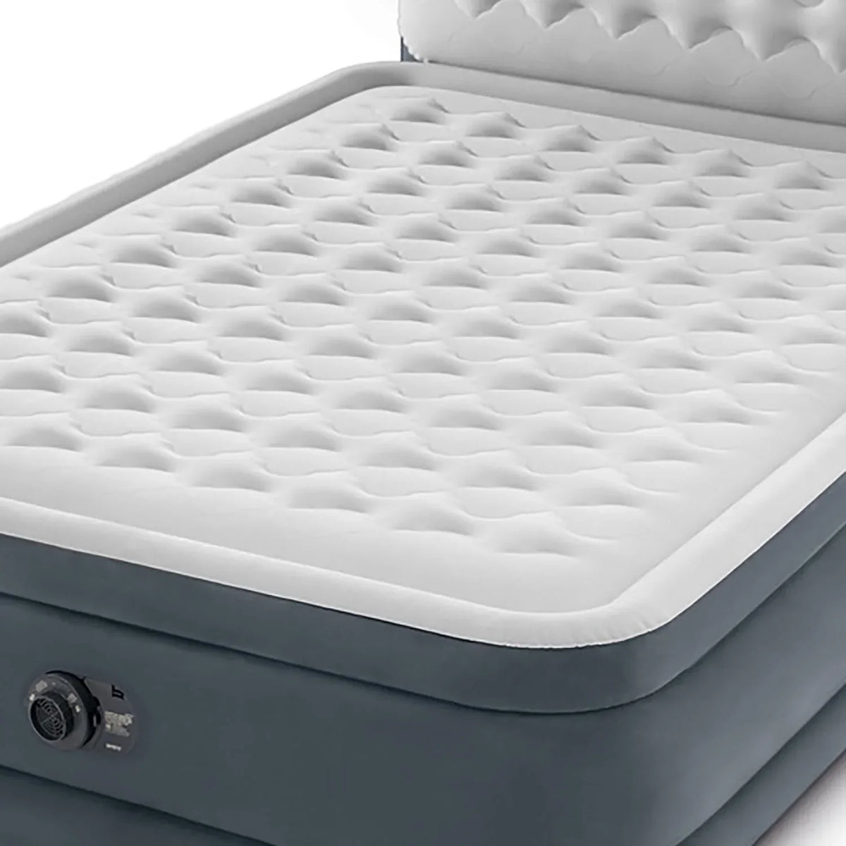 Nouveauté 2026 – D'Intex : Dura-Beam Deluxe : Matelas gonflable avec tête de lit ultra moelleuse - Queen - Gris, matelas gonflable de 45 cm, pompe intégrée, technologie Fiber-Tech, sac de transport, capacité de charge de 272 kg (64447ED