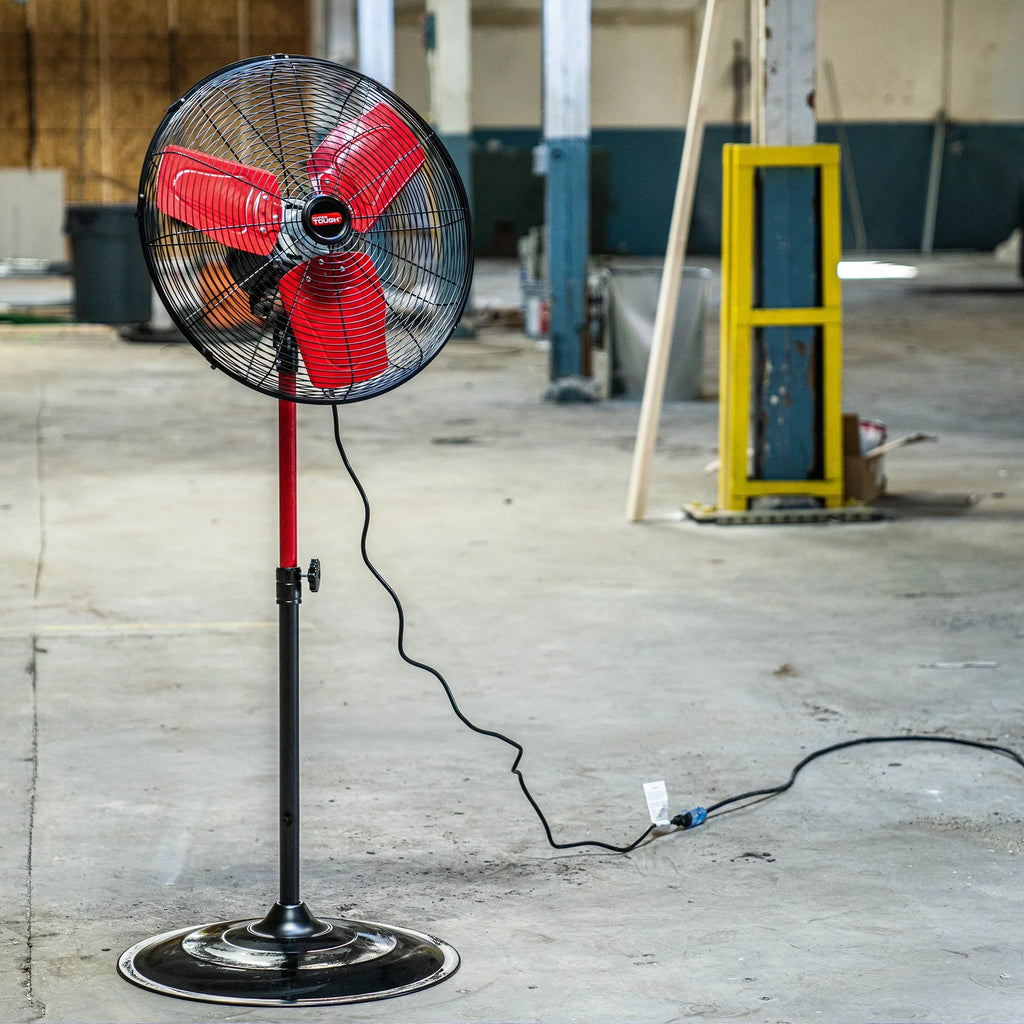 Nouveauté 2026 – Ventilateur sur pied oscillant rouge et noir Hyper Tough 20" à 3 vitesses pour usage commercial et industriel
