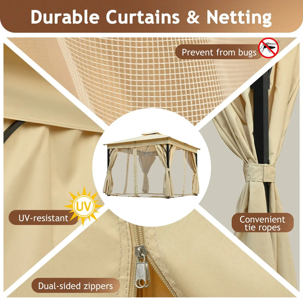 Nouveauté 2026 – Gazebo d'extérieur 10'x10', gazebo de patio avec moustiquaire et écrans d'intimité pour cour arrière, jardin, pelouse et terrasse, gris