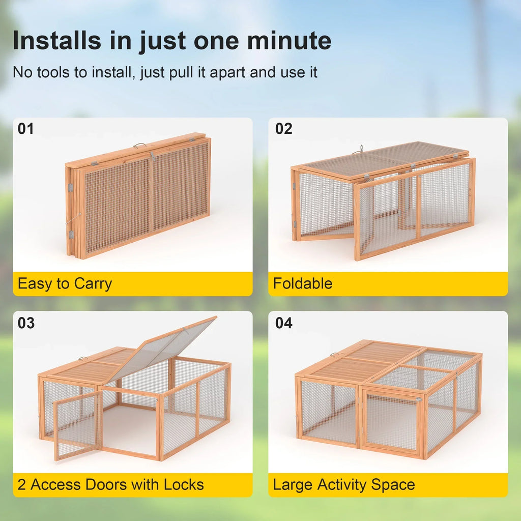 Nouveauté 2026 – Poulailler portable , clapier, cage d'extérieur en bois pour petits animaux (lapins, canards, poussins, cailles), aucun assemblage requis