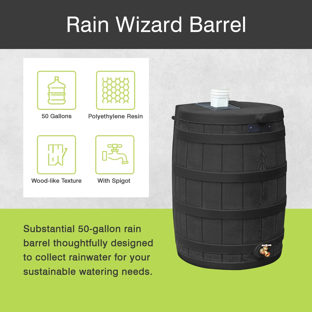 Nouveauté 2026 – Récupérateur d'eau de pluie Good Ideas Rain Wizard 50 gallons (190 litres